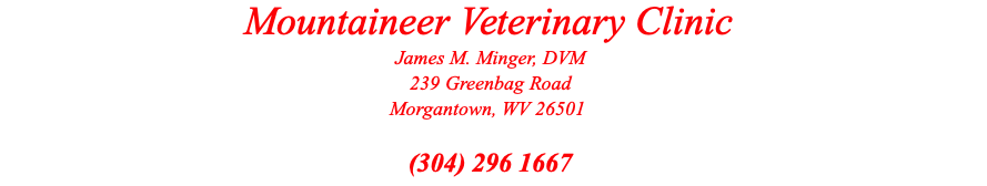 Mountaineer Veterinary Clinic James M. Minger, DVM 239 Greenbag Road Morgantown, WV 26501  (304) 296 1667